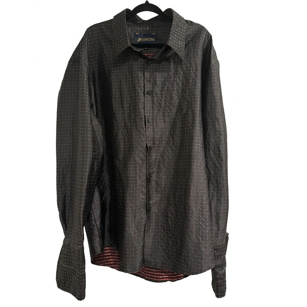 Manzini Mens 4XL Black Red Paisley Silky Button Up Dress Shirt Long Sleeve